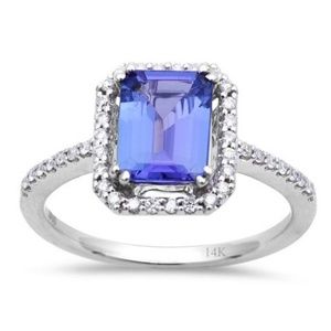 white gold tanzanite and diamond engagement ring